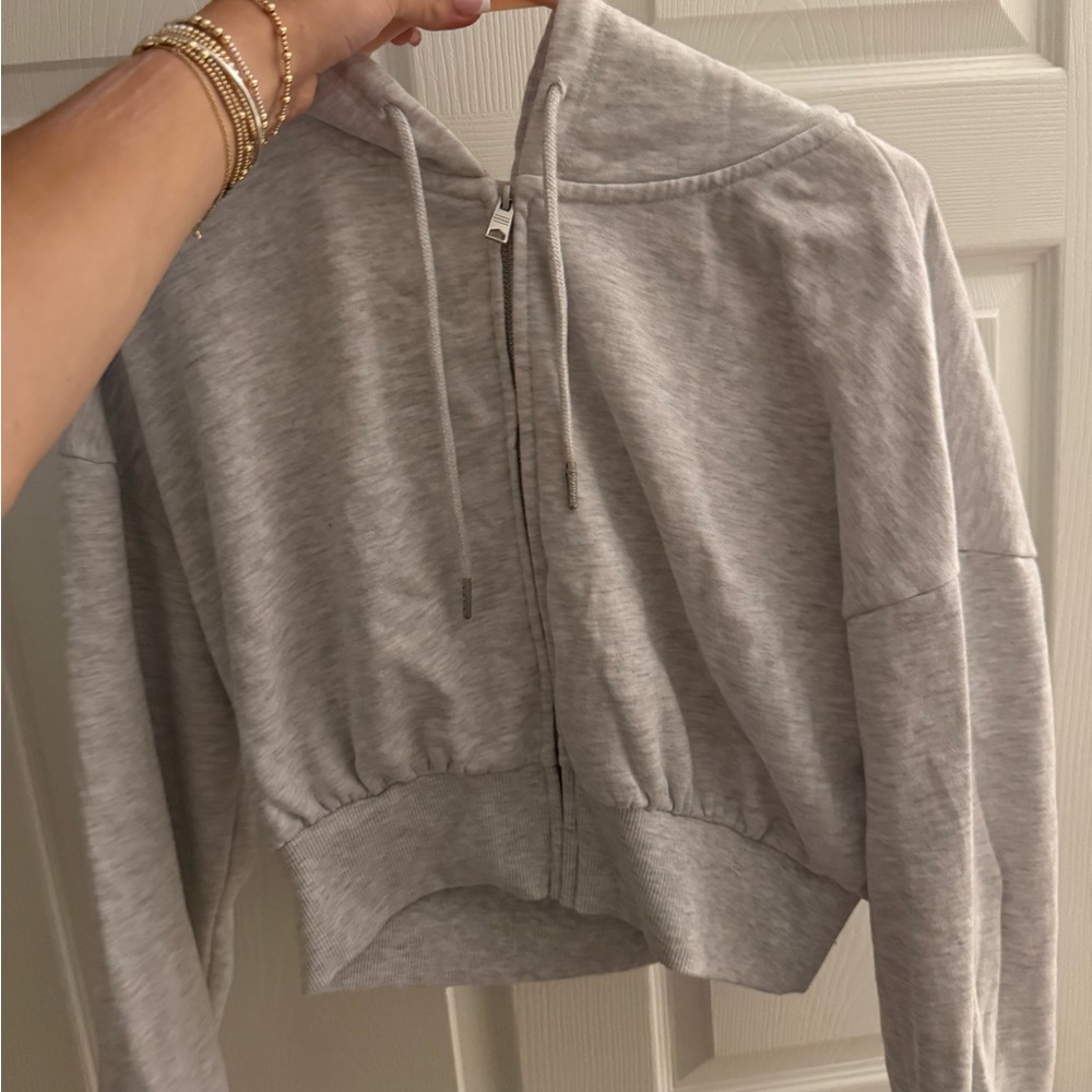 Garage Gray Cropped Oversized Hoodie